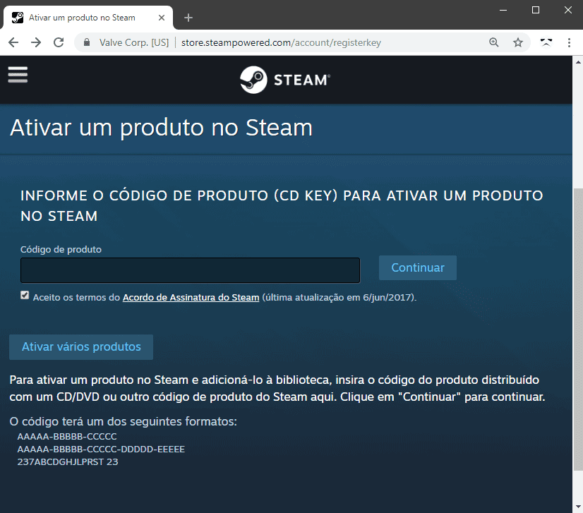 Como ativar key do Steam pelo navegador